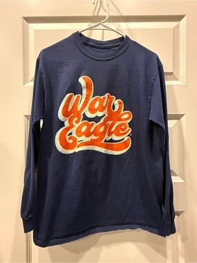 War Eagle Long Sleeve Tee - Navy with Orange Script, Auburn Tigers